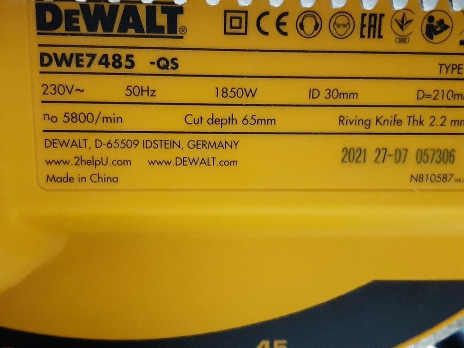 Настолен циркуляр DeWALT DWE7485RS-QS, 1850 W, 210 мм