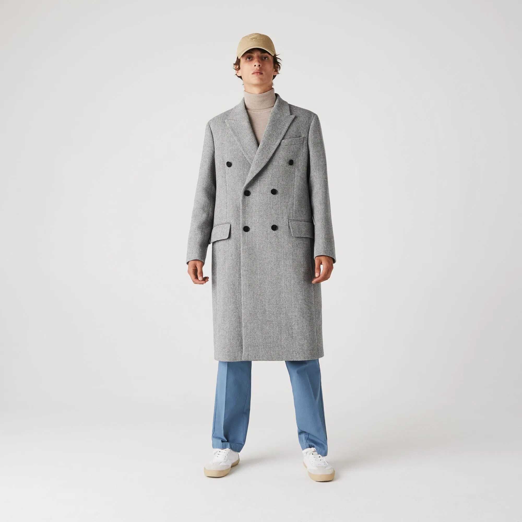Lacoste, Palton lung din lână, Gri, M