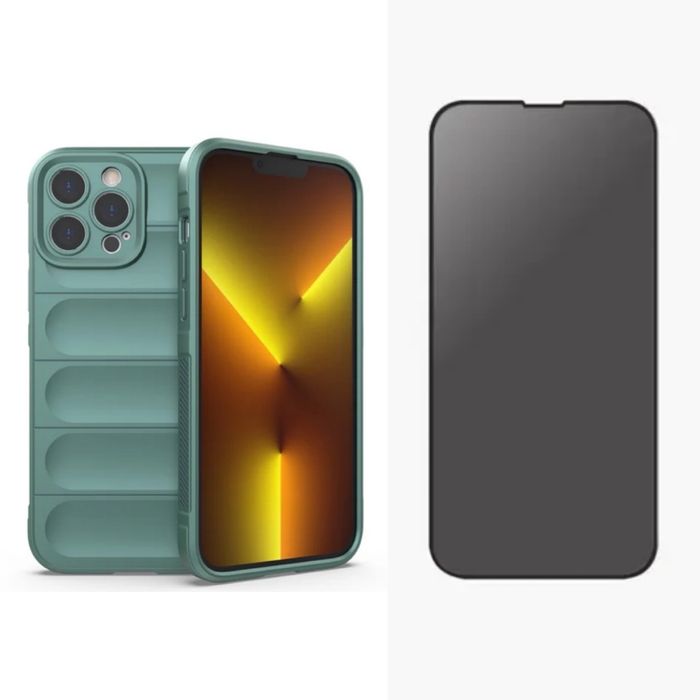 Husa Silicon Wave + Folie Sticla 11D 6D Privacy Iphone 16 PRO MAX PLUS