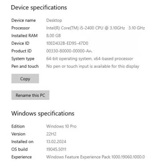 Desktop Intel I5 2400 3.100 Ghz