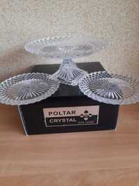 Кристален комплект поставка за сладкиш с две чинии Poltar Crystal