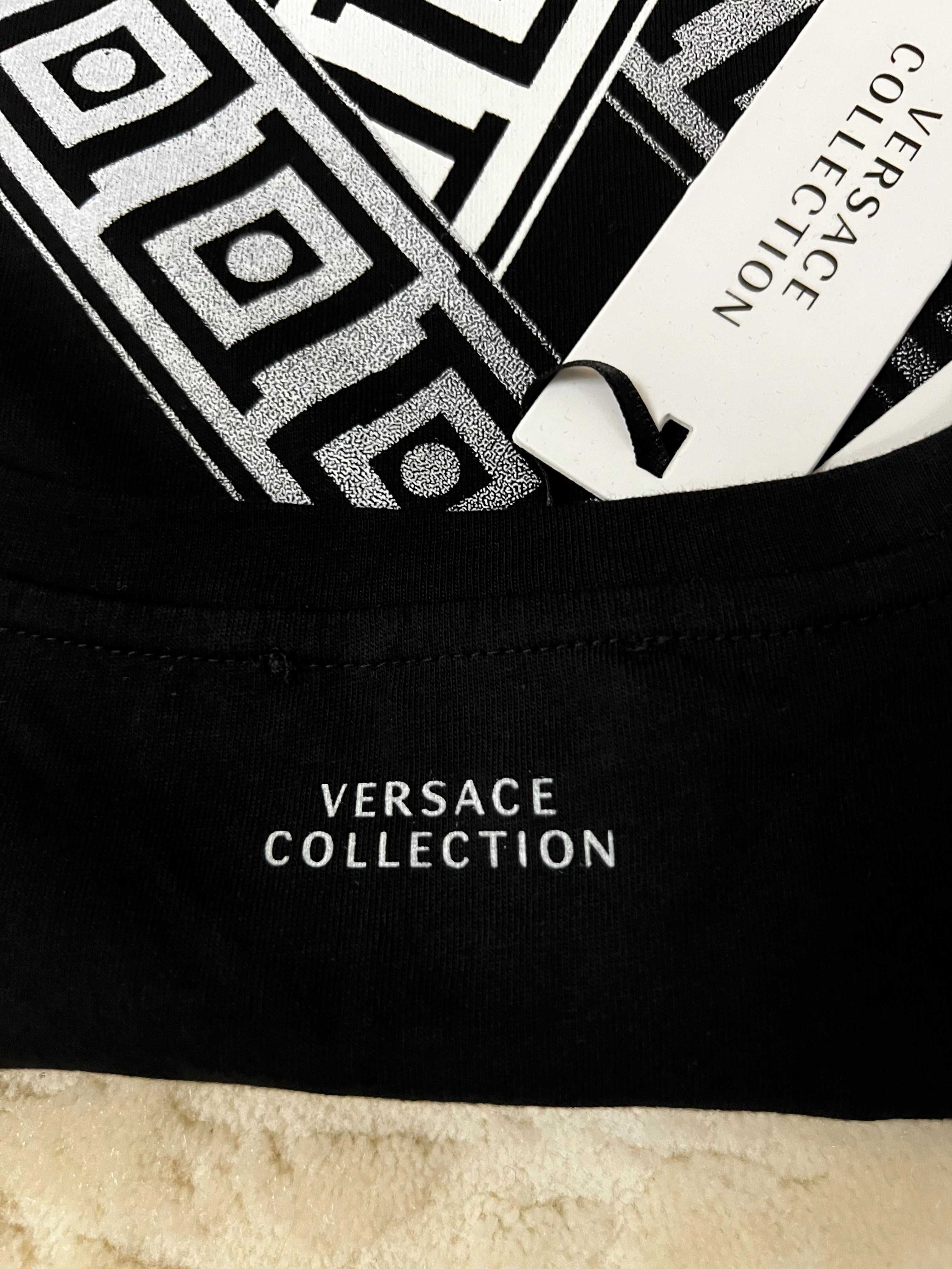 Versace Collection Оригинална Черна Тениска ГРЪЦКА Щампа - S размер