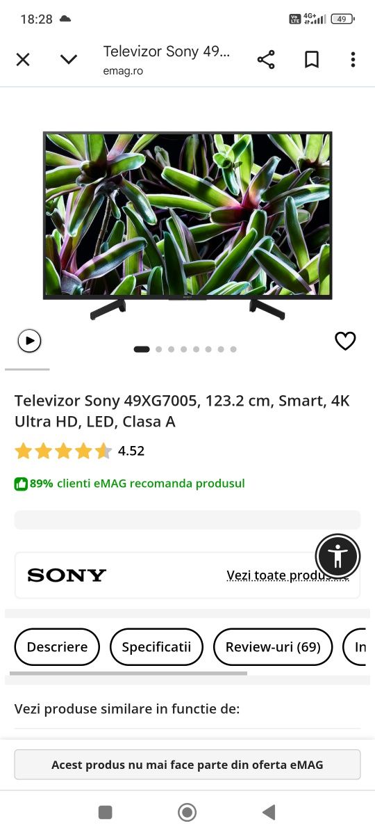 Smart led sony bravia 124cm