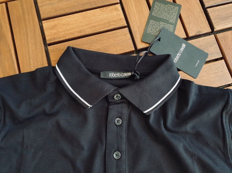 ПРОМО Roberto Cavalli-XL и XXL-Оригинална мъжка черна  тениска с яка