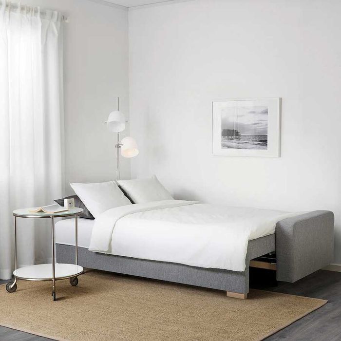 IKEA GRÄLVIKEN - Canapea extensibilă 3 locuri, gri. Pat: 140 x 200 cm.