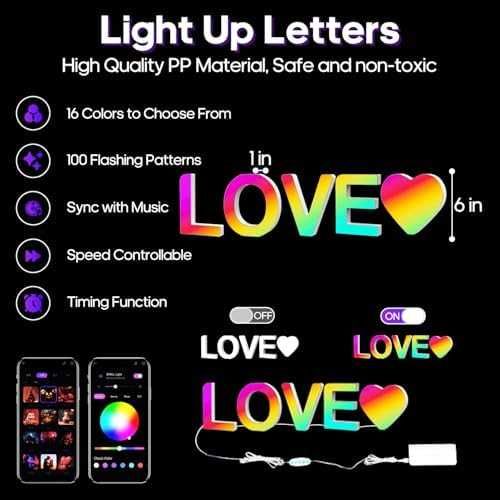 Нови RGB LED светещи букви LOVE с управление през приложение и USB