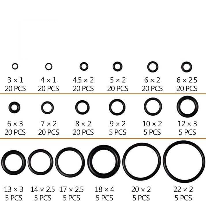 Комплект Гумени О-пръстени 225 броя в Кутия