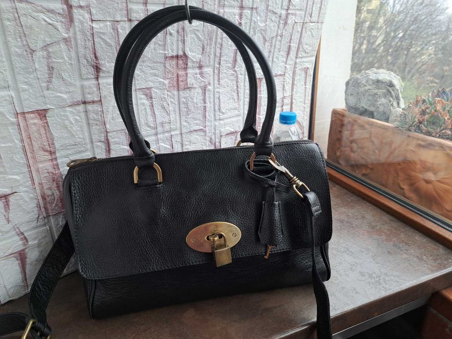 дамска чанта,Mulberry,черна кожена чанта-естествена кожа