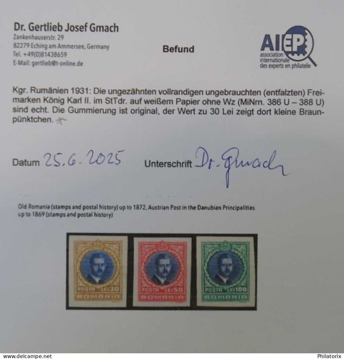 Romania LP 88 d * , Carol II Londra , nedantelat , Expertizat