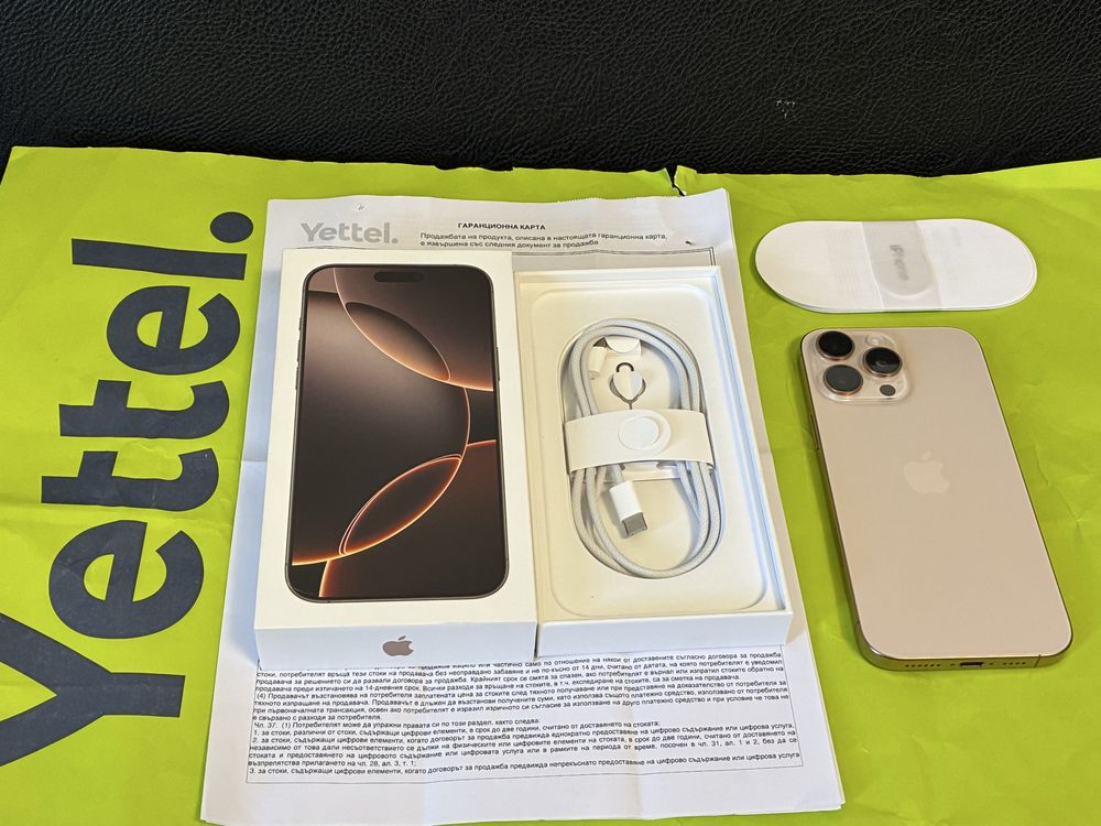 КАТО НОВ 256GB iPhone 16 Pro Max Yettel Гаранция 2027г. Desert