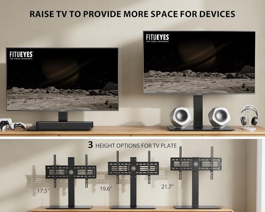 Suport TV FITUEYES 40–75", Reglabil, Sticlă Temperată, VESA 600x400mm