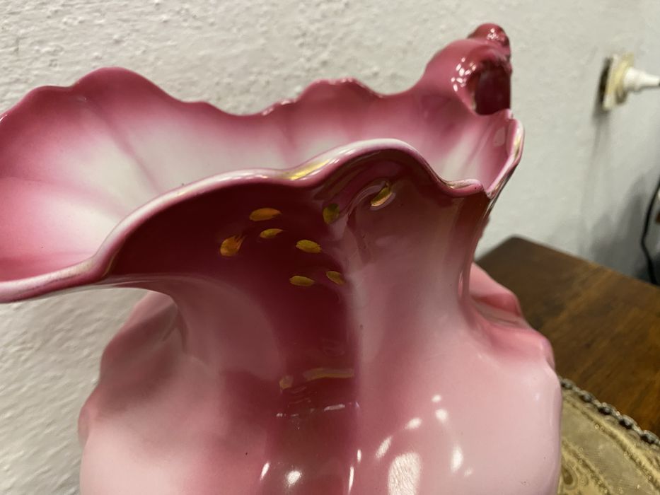 Винтидж голяма порцеланова кана Белгия розов градиент 1950те