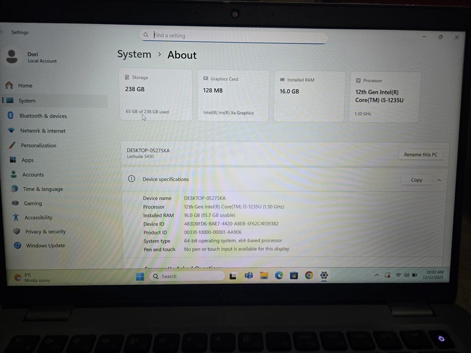Dell Latitude 5430 i5 12th Gen 16GB RAM 256GB SSD