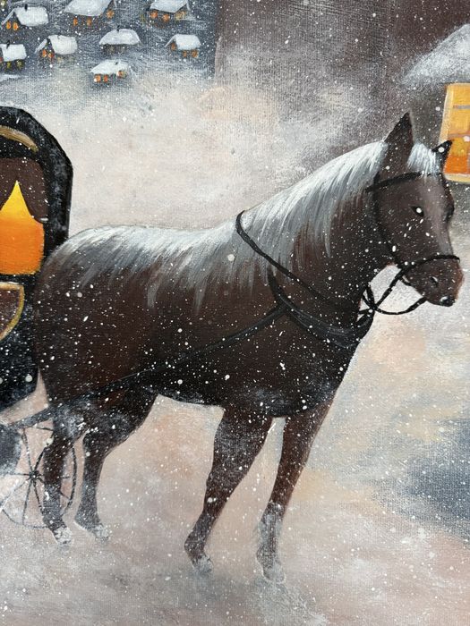 Tablou peisaj de iarna pictat in acrilic