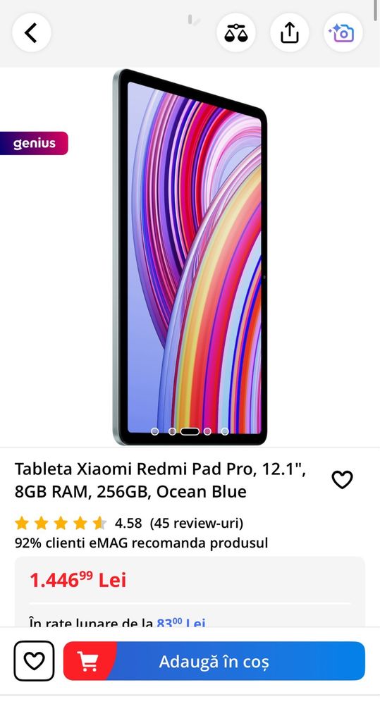 Tableta Xiaomi Redmi Pad Pro, 12.1" 8GB RAM 256GB Ocean Blue Noua