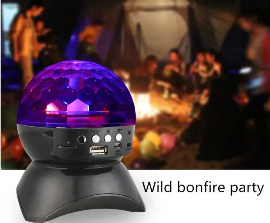 Glob LED roitativ Disco party portabil cu acumulator intern boxa BT
