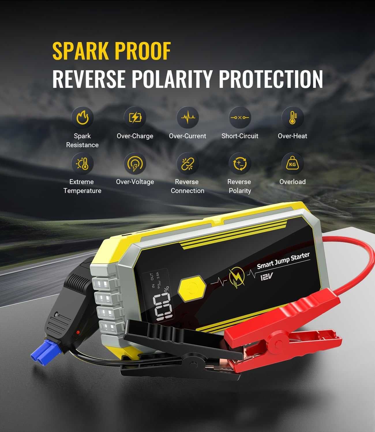 НОВ смарт jump starter стартов стартер 5000A батерия, 26800mAh
