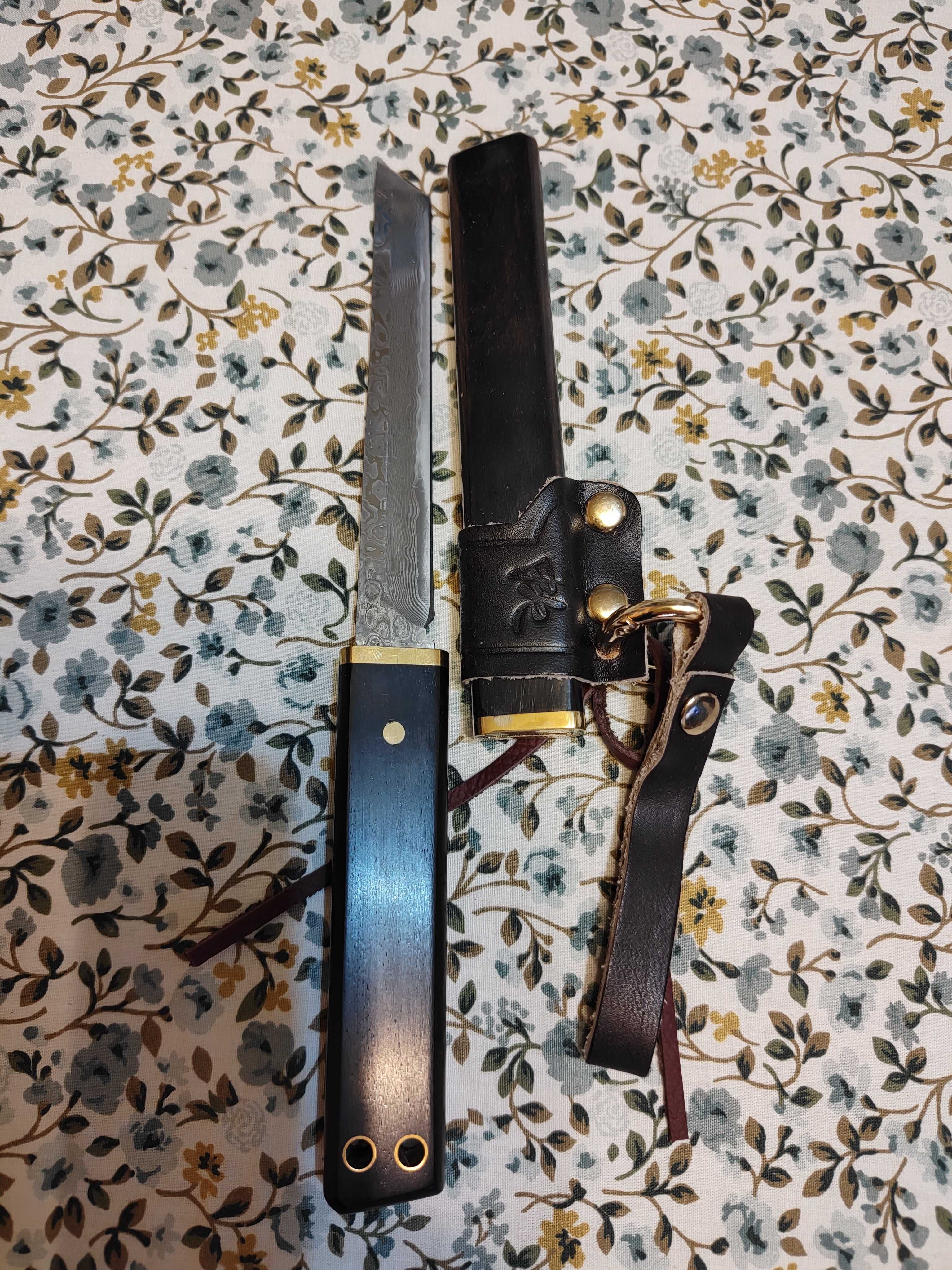 Cutit japonez Kodachi, otel Damasc, 2 modele, teaca lemn teak