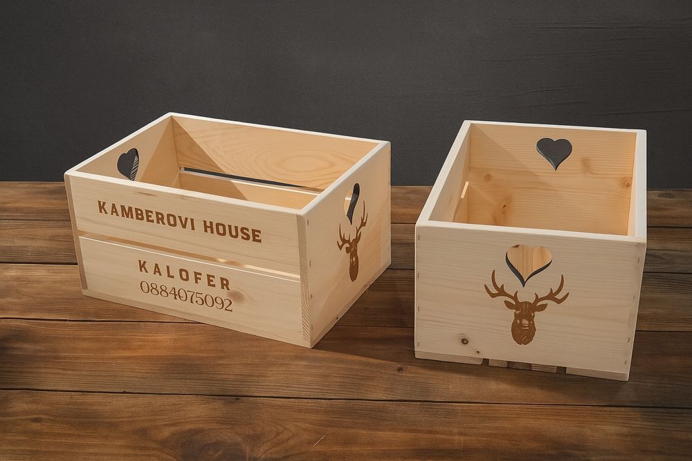 Коледна дървена щайга ръчна изработка за корпоративни подаръци