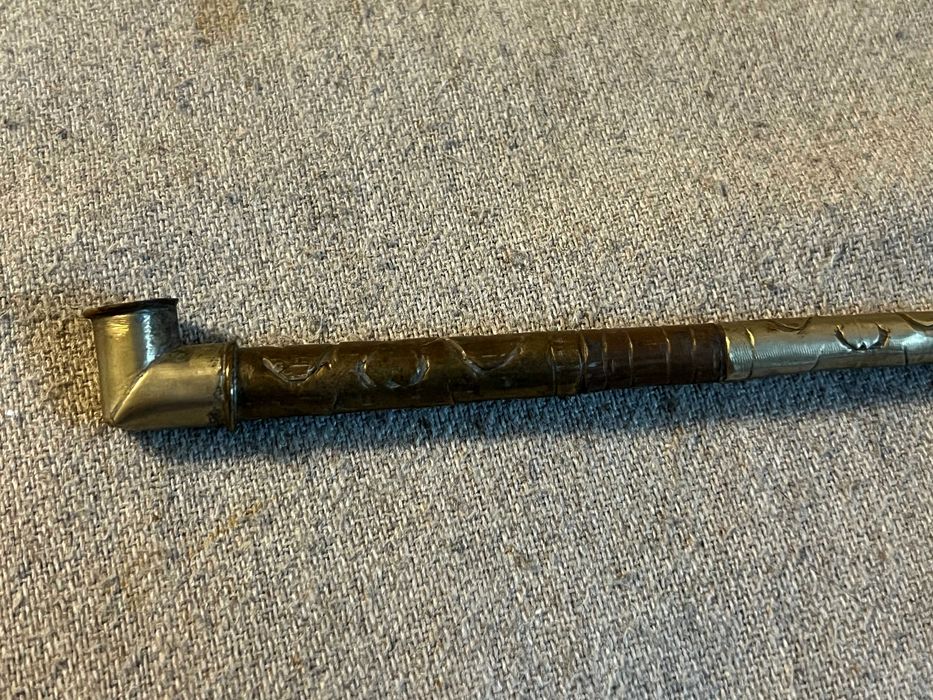 Pipa metalica veche orientala lucrata manual decor gravat colectie rar