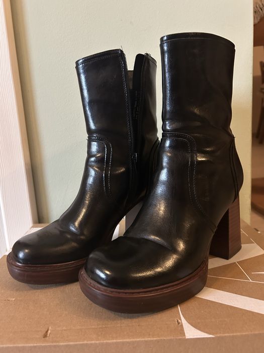 Кожени Боти черни с дебел ток