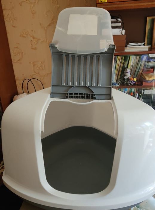 Лоток для кошек, большой, угловой, закрытый