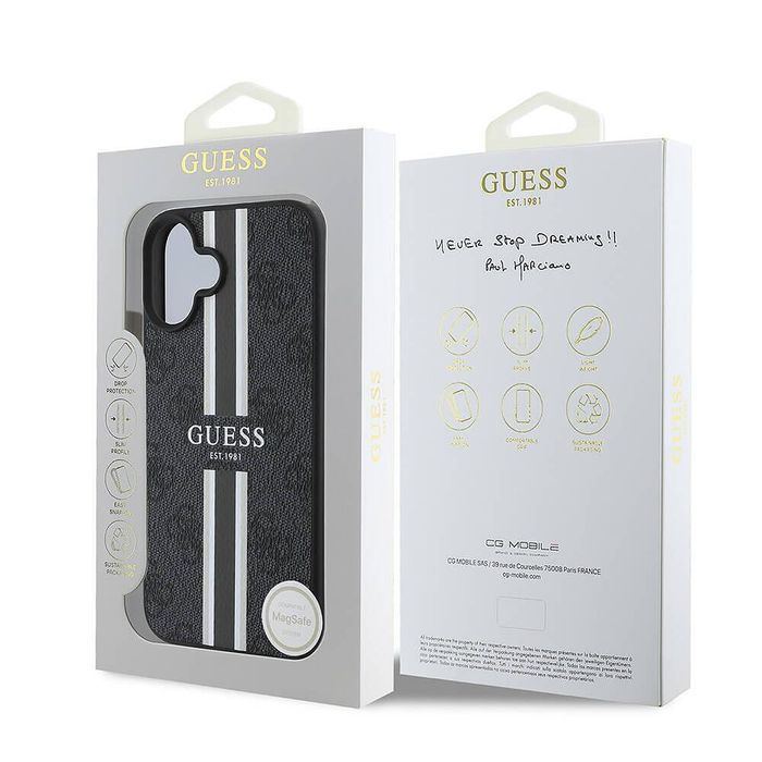 Guess hardcase 4g printed stripes magsafe калъф за iphone 17 – черен