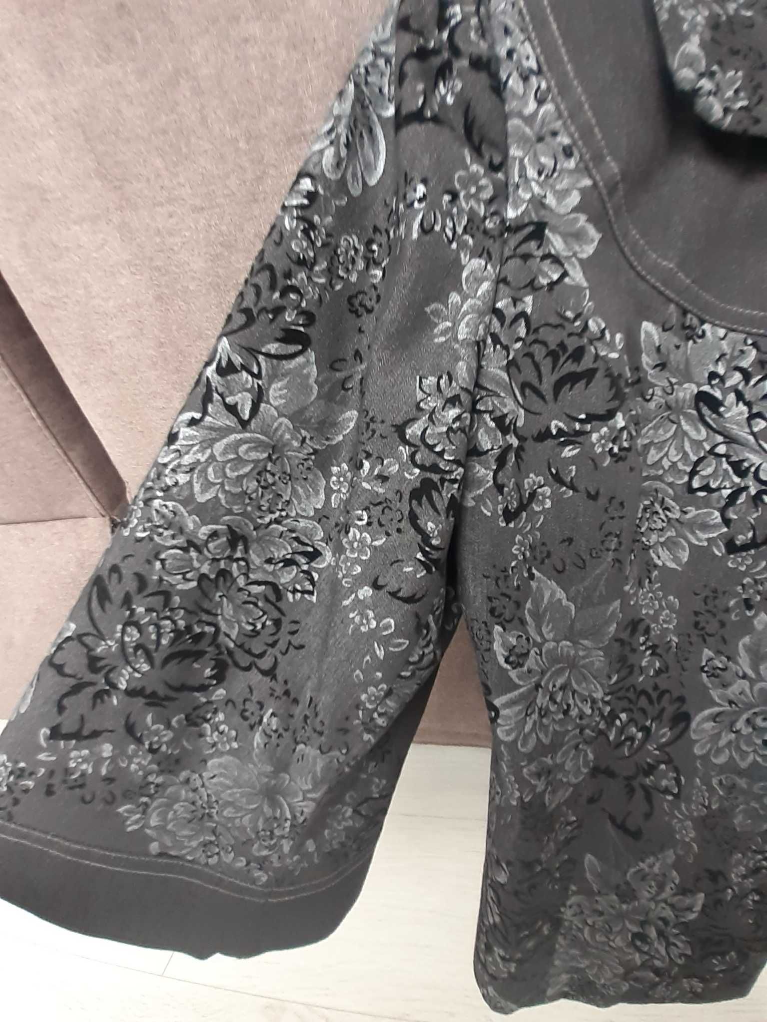 Sacou elegant gri închis cu model floral în relief