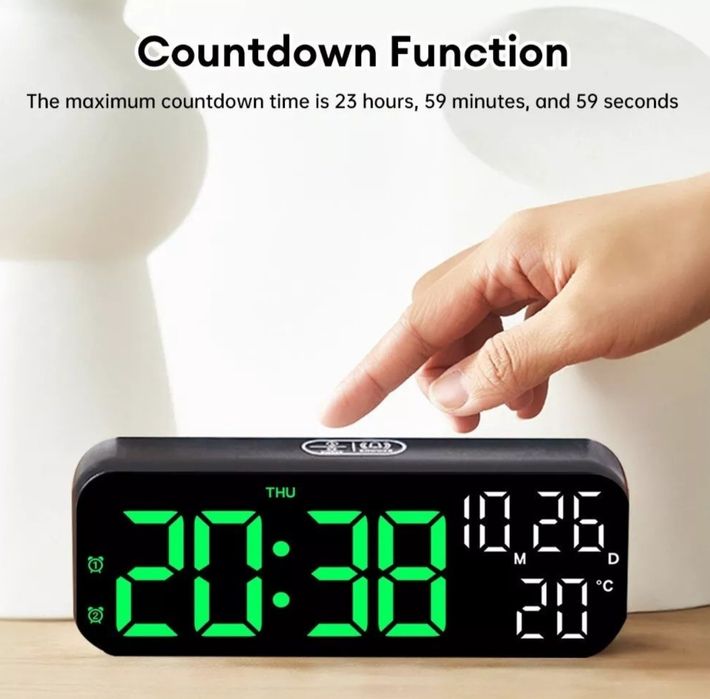 Часы настольные электронные от сети и батареек будильник