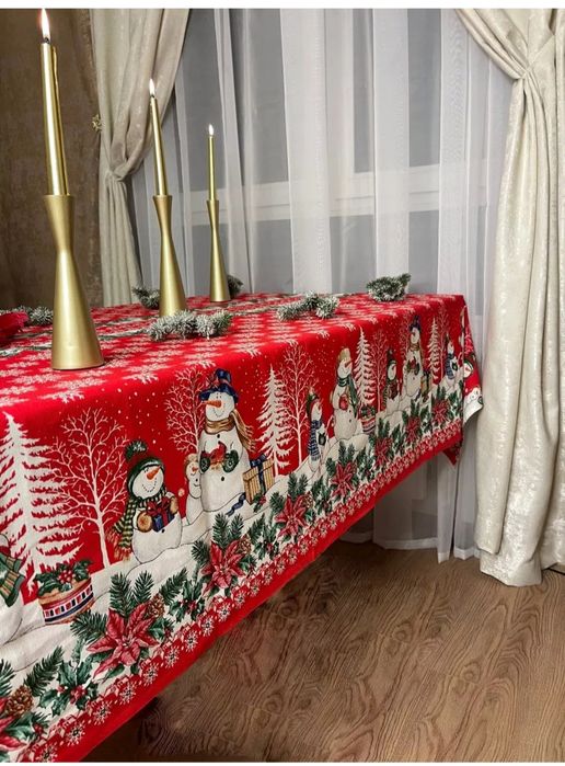 Новогодняя скатерть 150х220.Отличный подарок на новый год