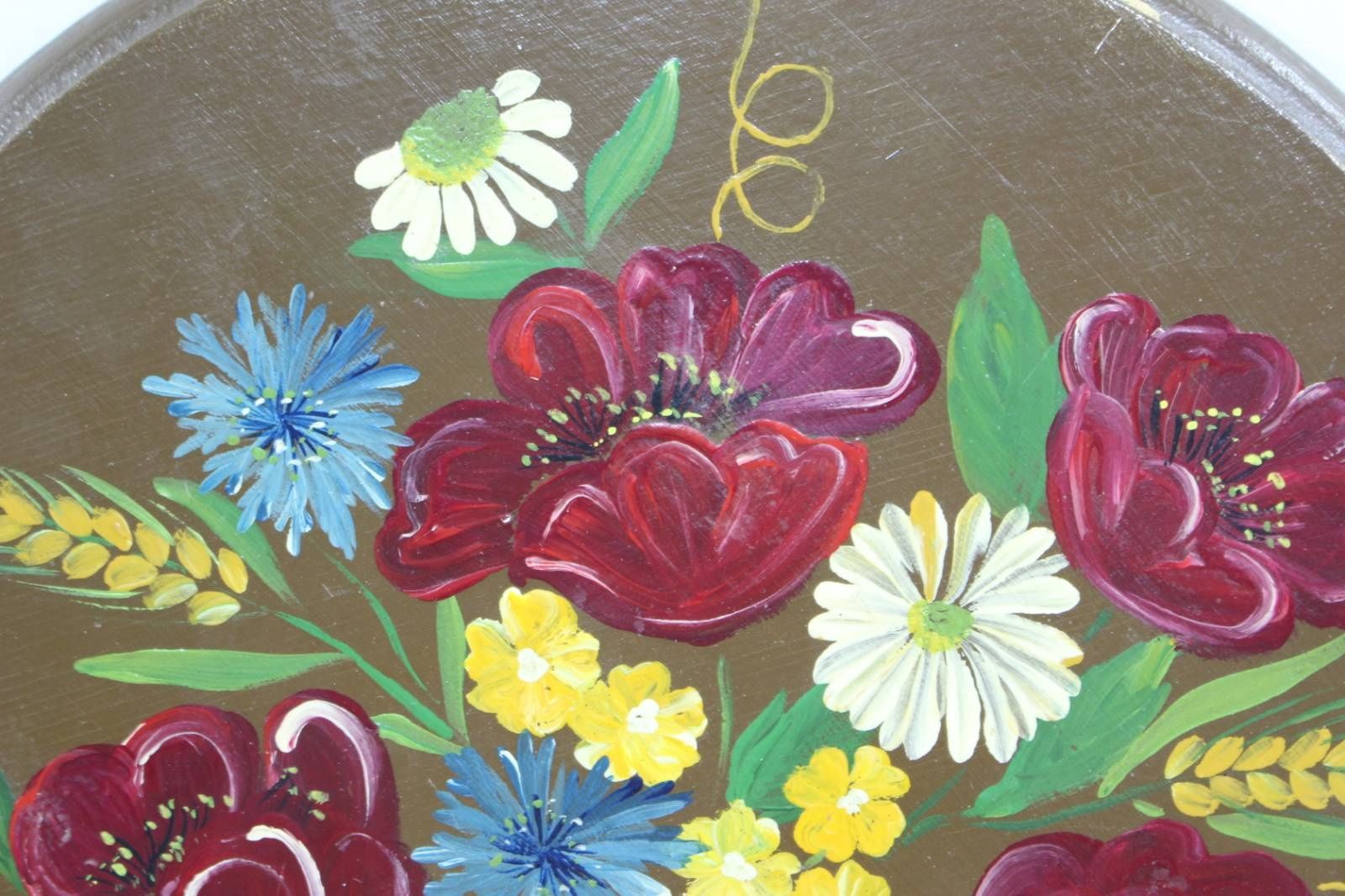 Стар Холандски ръчно рисуван дървен поднос с Цветя
