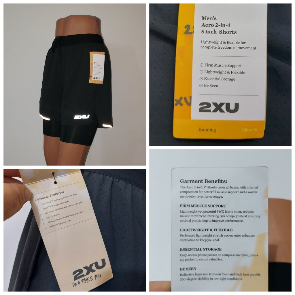 Pantaloni scurți Noi, compresie 2XU Aero 2-In-1 5" - negru/argintiu