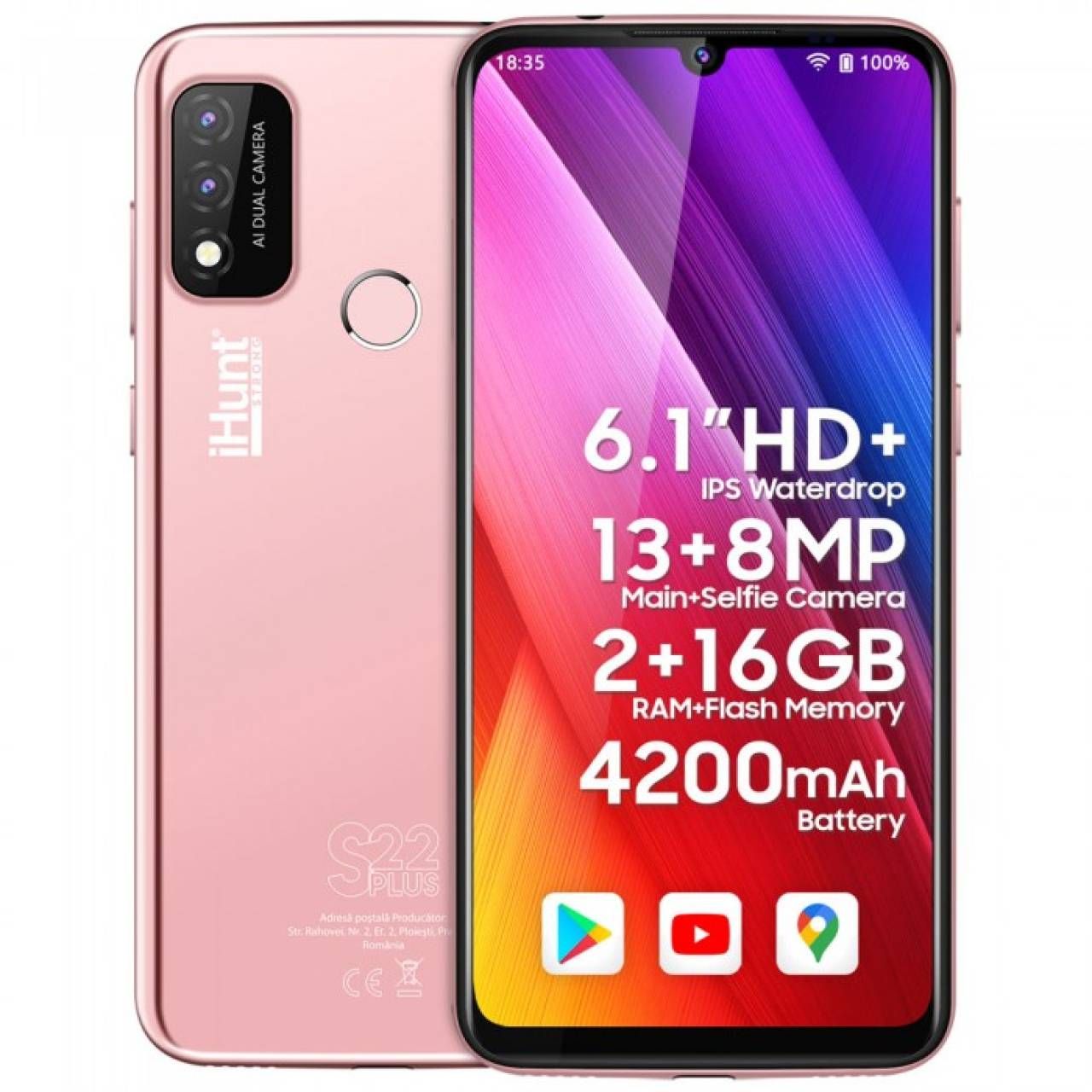 Telefon Mobil iHunt S22 Plus PINK, 4G, 16GB, 2GB RAM, Display 6.1