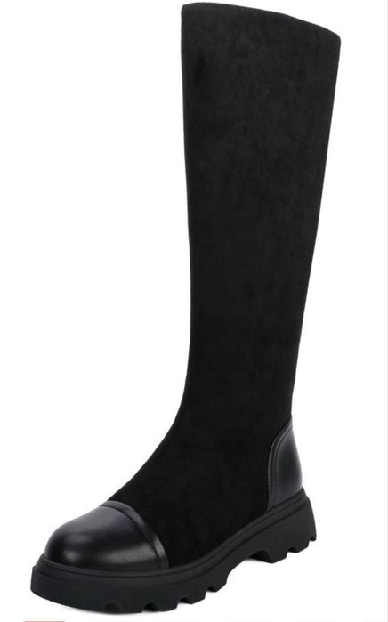 Женские длинные сапоги KARI, размер 39 — замша и кожа, чёрные