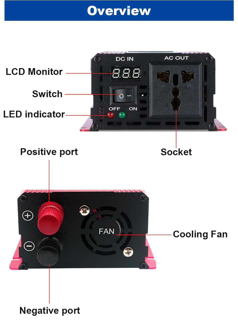 INVERTOR EASUN 1600w DC12v AC220v Unda Sinusoidala Pura