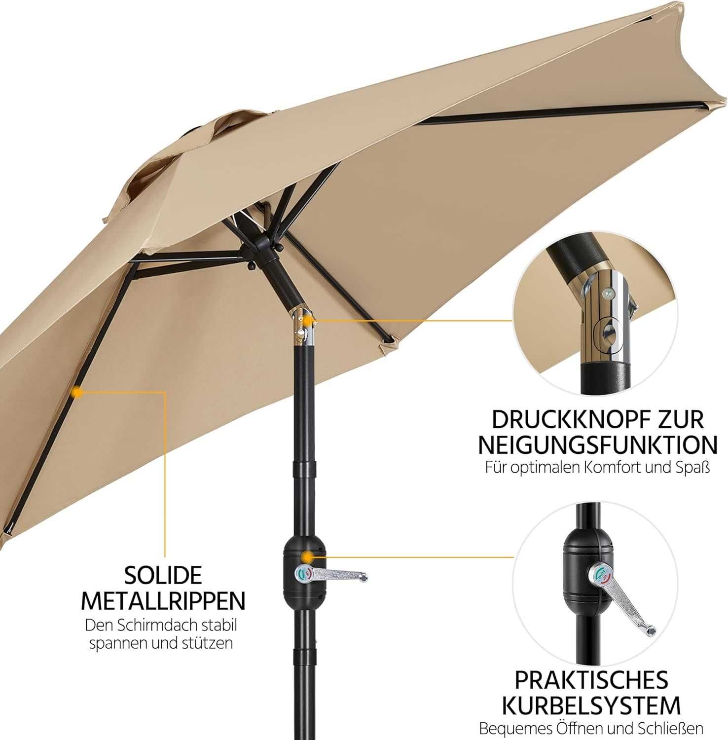 Umbrela terasa 226 cm cu manivela si protectie UV |YT 593144 Tan