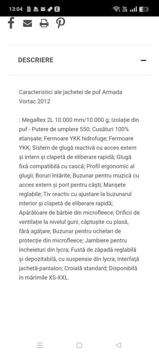 Geaca de munte Armada Vortac puf de gâscă,mărime M-L