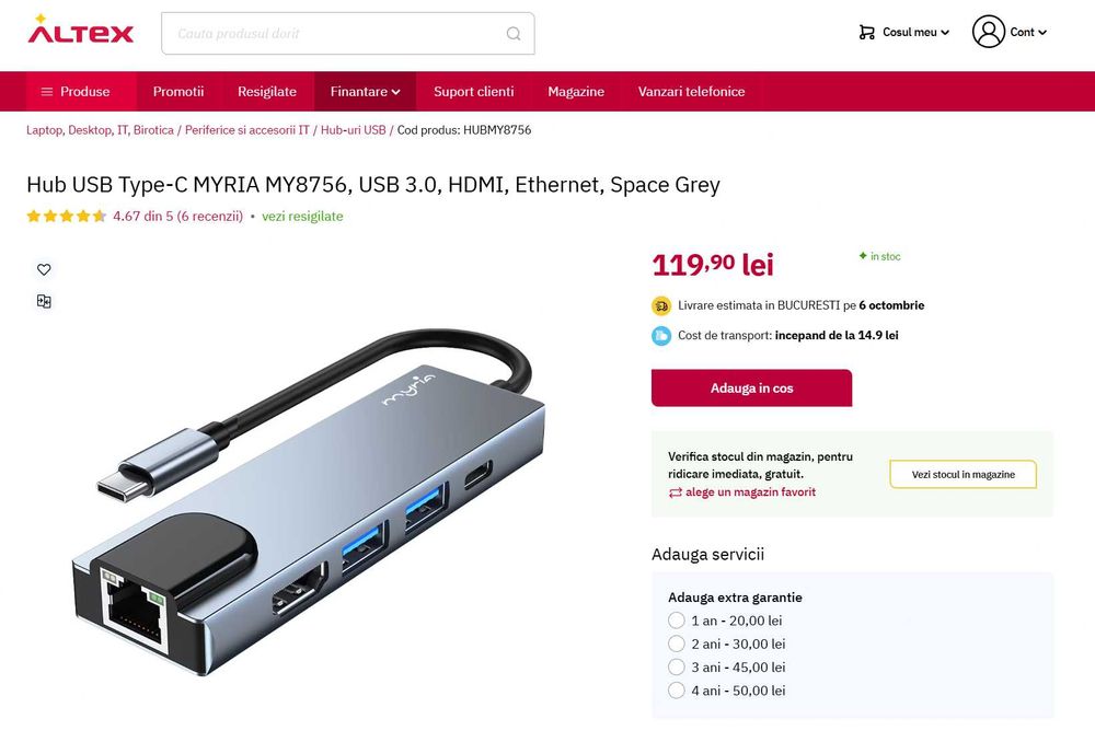 USB HUB Myria HDMI, USB 3.0, USB Type C, RJ45