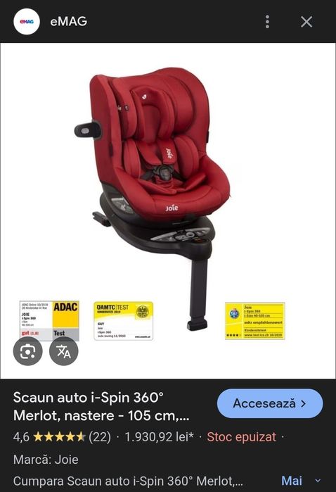 Scaun auto copii Joie i spin 360