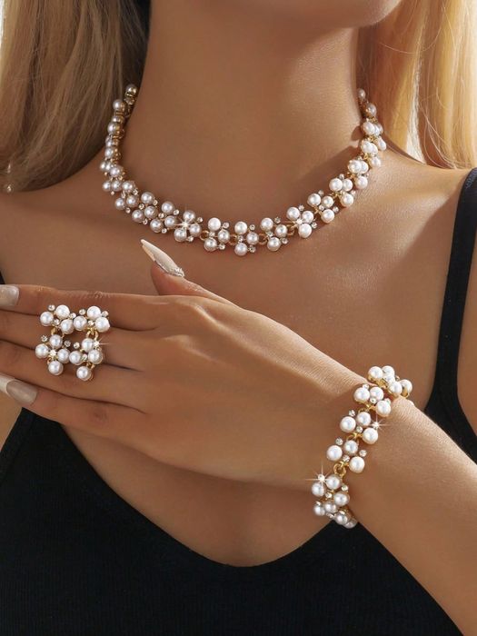 Колье и серьги свадебный набор украшений, подарочный ювелирный комплек