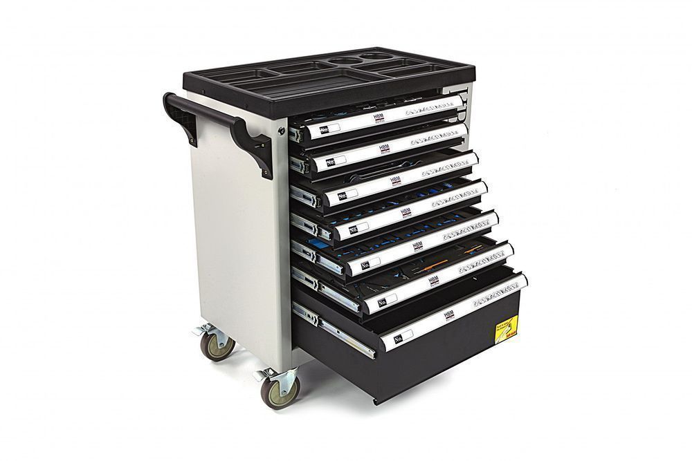 Dulap scule profesional hbm cu 7 sertare, 245 piese, 6 module carbon -