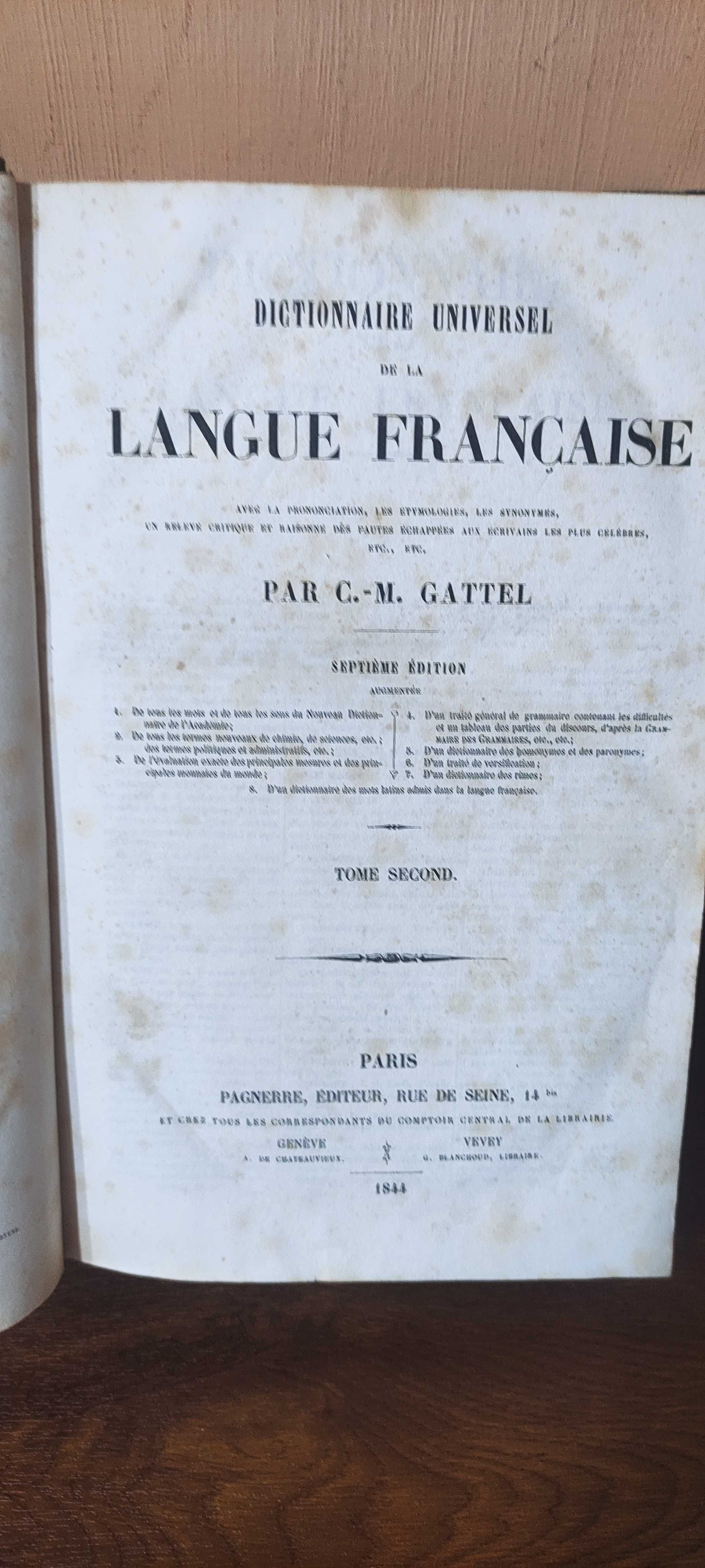 Vechi dicționar explicativ al limbii franceze / două volume / 1844