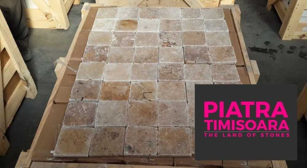 Travertin mixt chituit si periat sau antichizat 10×10cm sau 7.6×15 cm