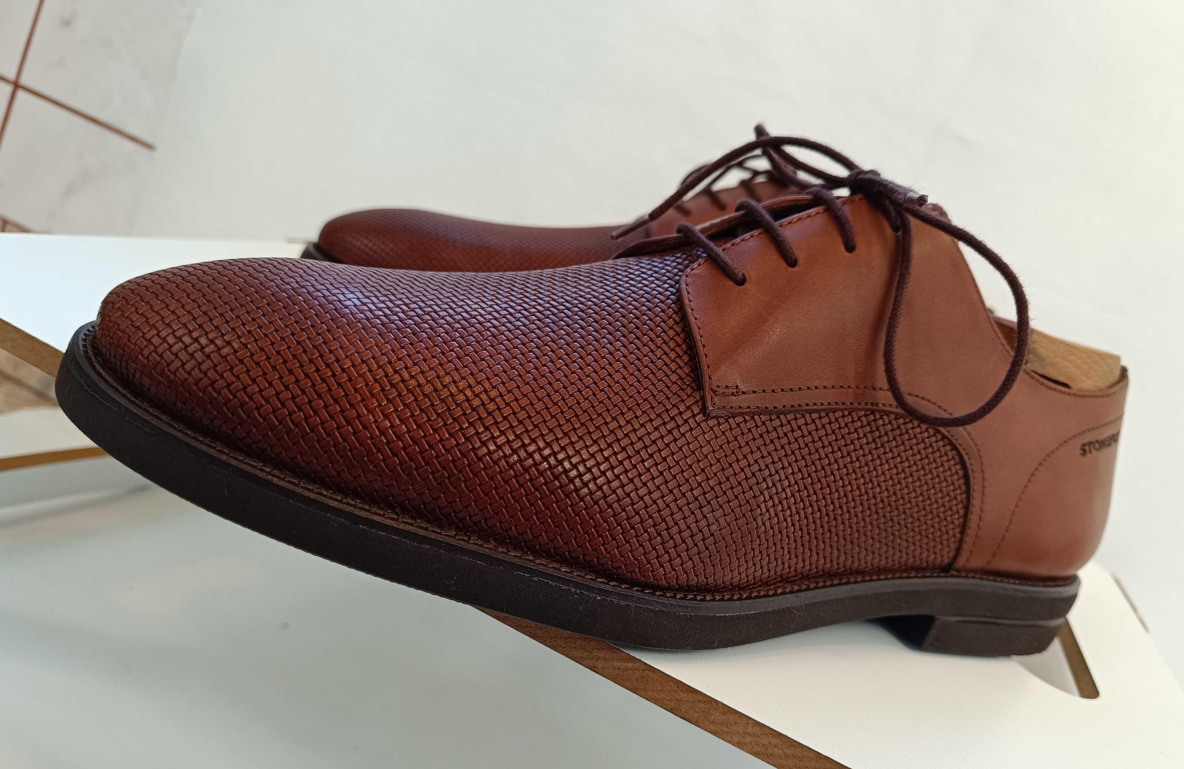 Pantofi derby 44 plain toe confort Stonefly NOI piele naturala moale