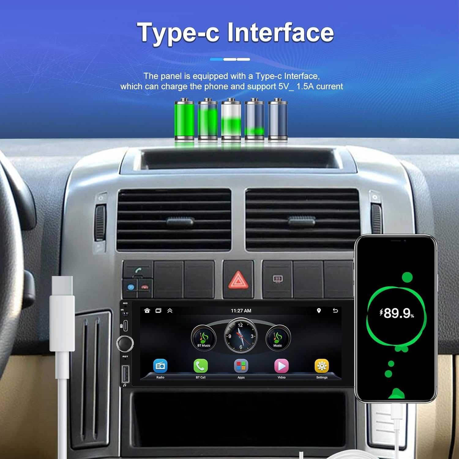 Rimoody Еднодинов безжичен Carplay/Android Auto стерео 6.86 инча HD