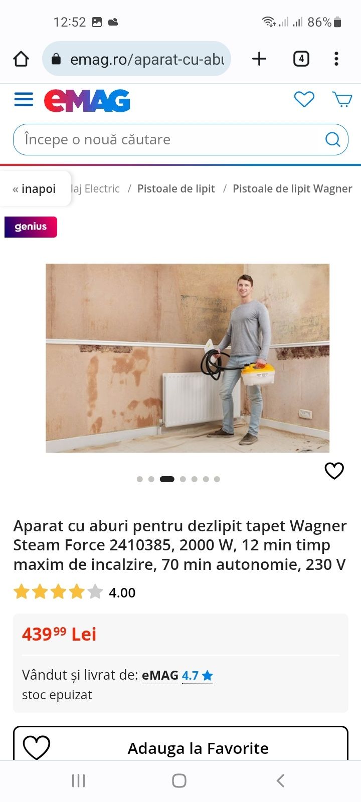 Aparat cu aburi dezlipit tapet wagner w 16