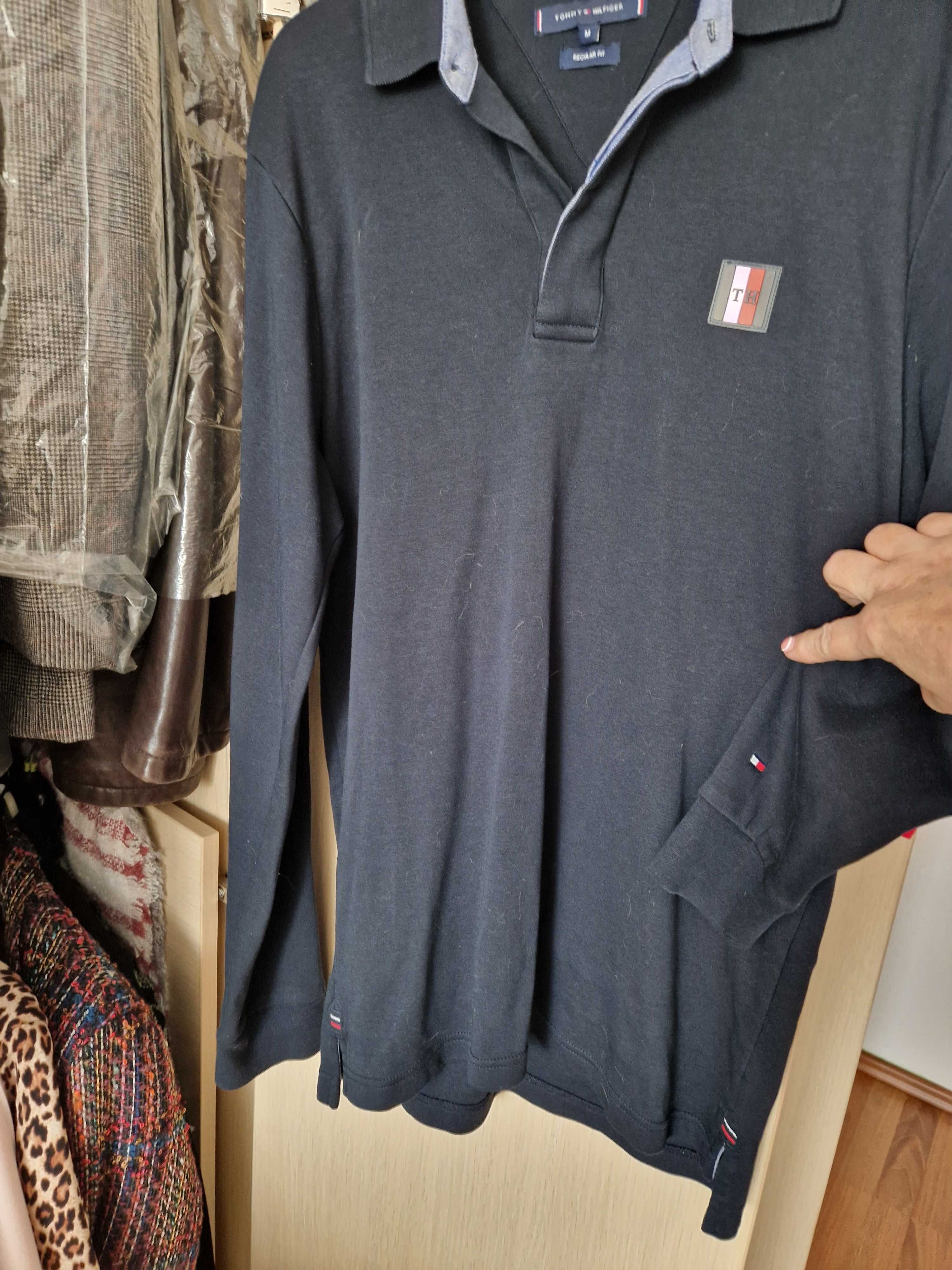 Bluza/ Tricou polo maneca lunga bleumarin, Tommy Hilfiger , mas M