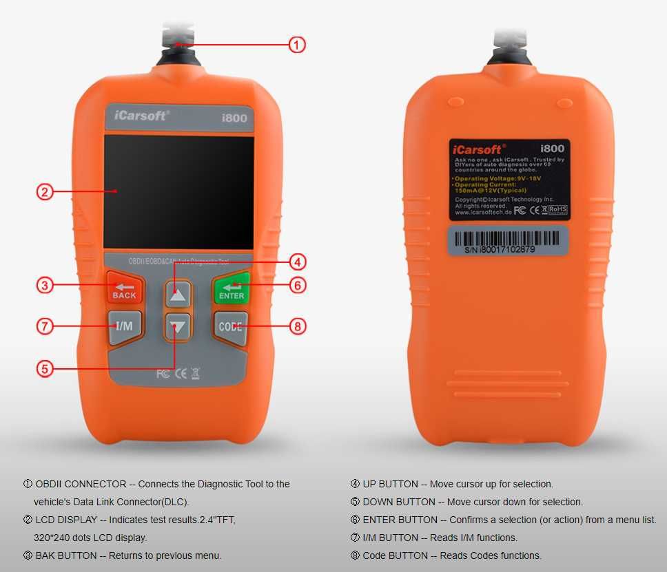 Scaner diagnoza tester auto, iCarsoft i800 – OBDII/EOBD