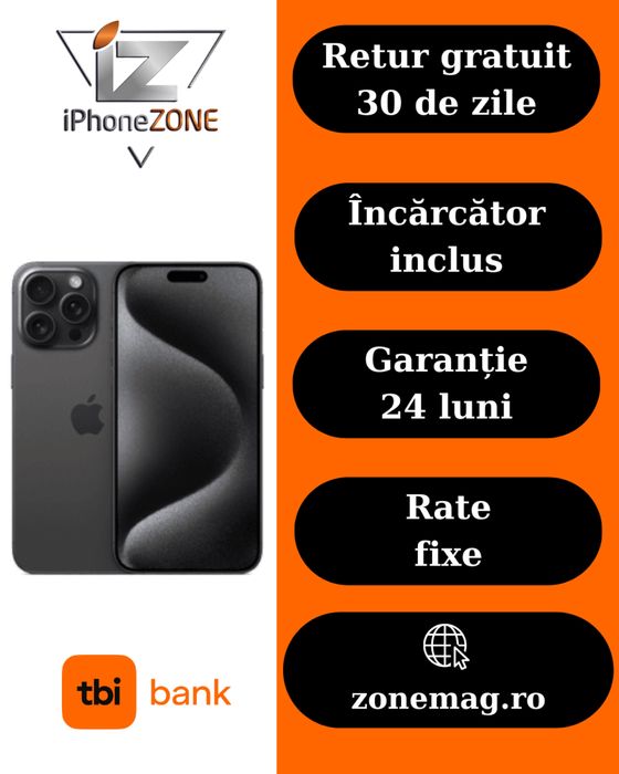 Iphone 15 Pro 256GB 100% Grad A Garantie Rate - zonemag.ro