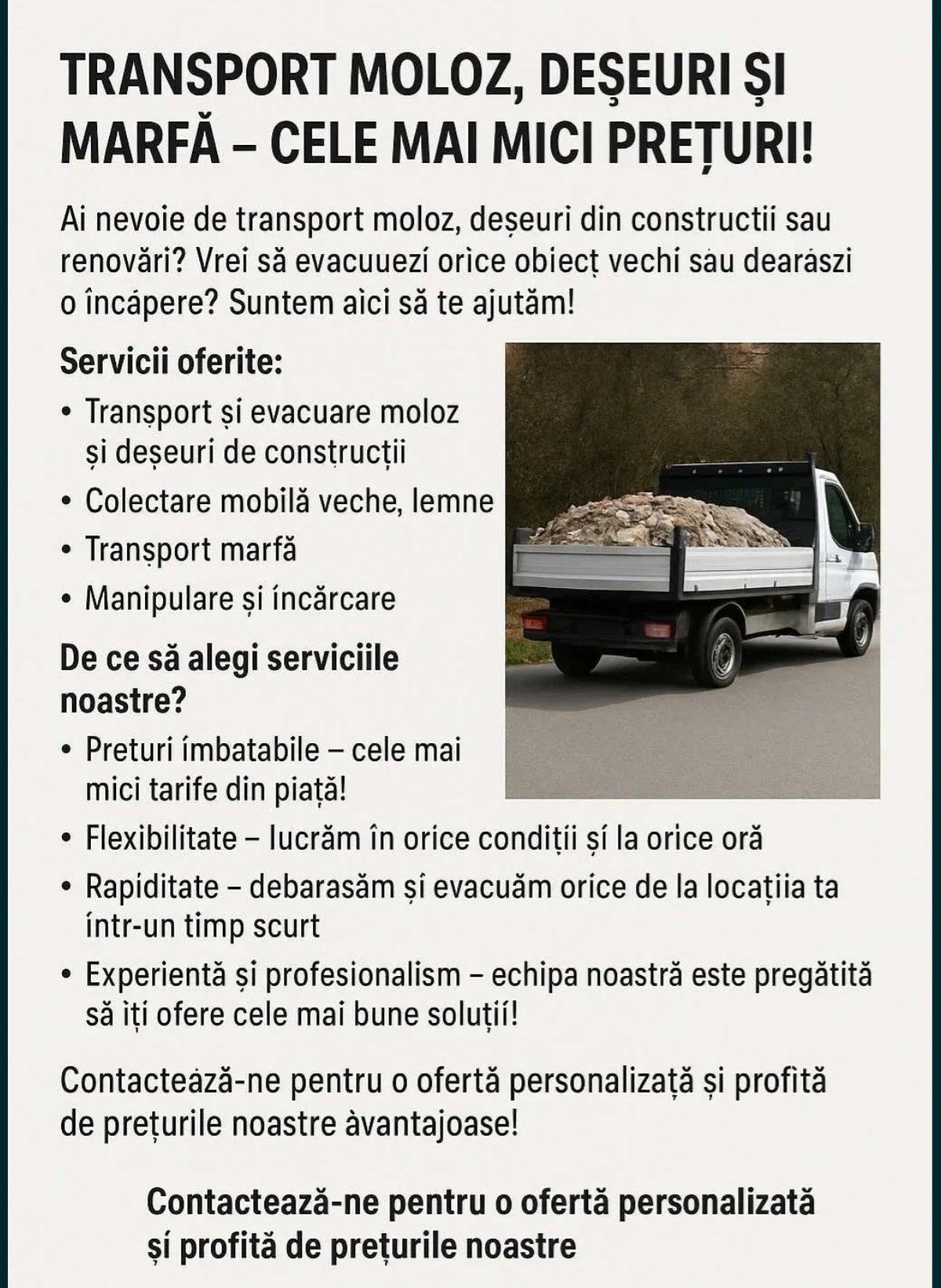 Transport deseuri. Moloz, agregate